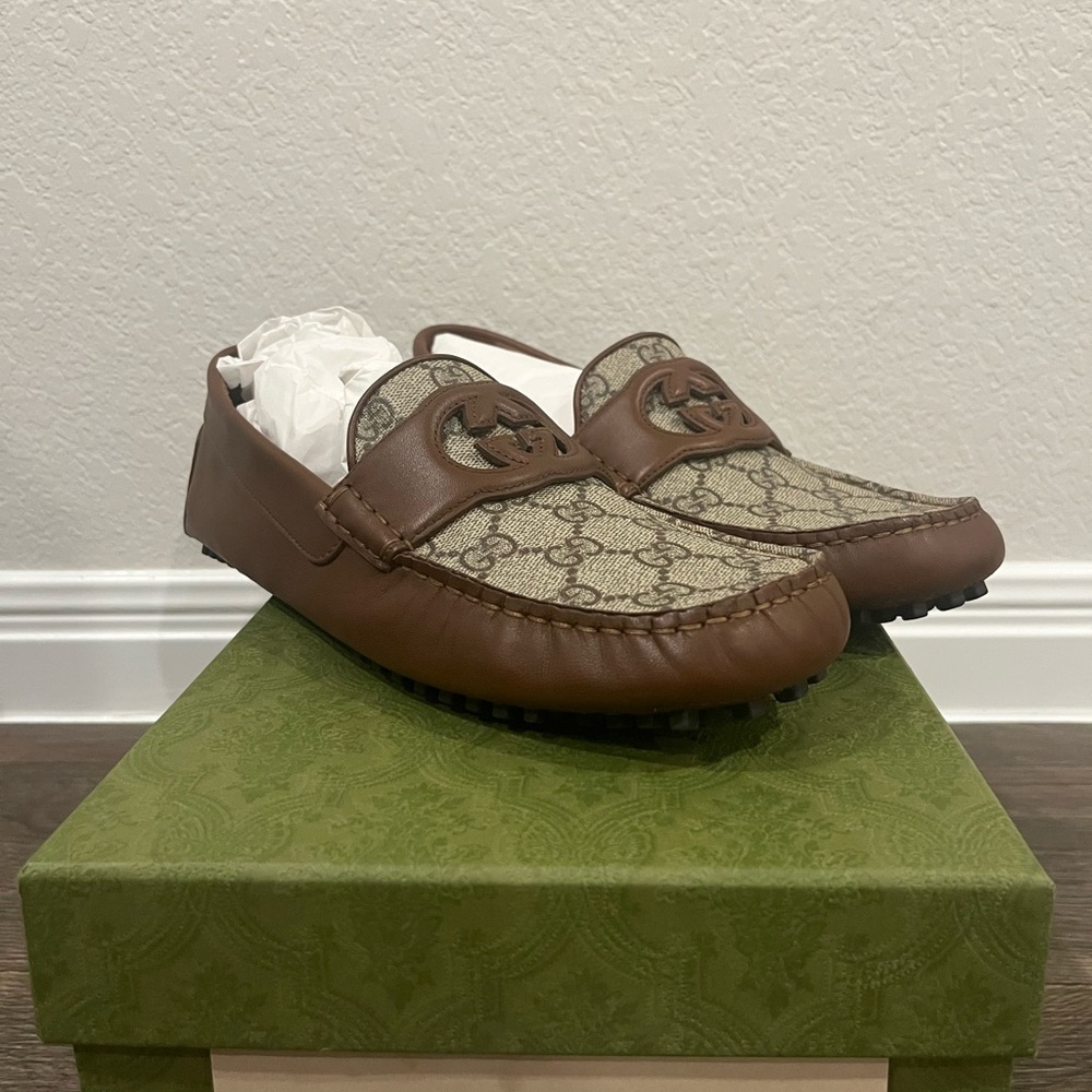 Gucci Tan and Brown Leather Loafers